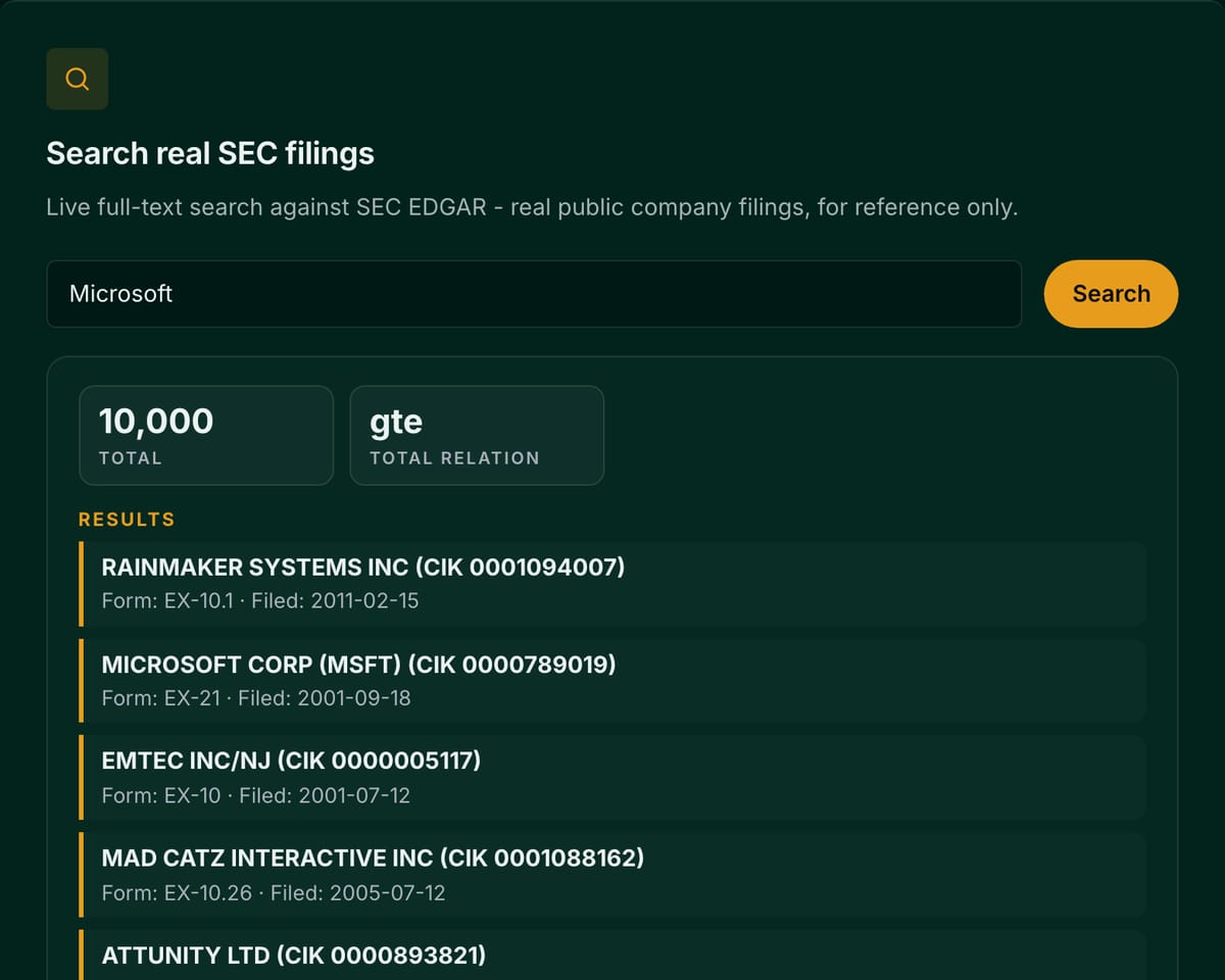 Search real SEC filings on consenta.cc
